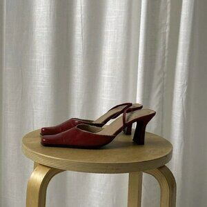 Red Y2K Kitten Heels Shoes retro with cream trim